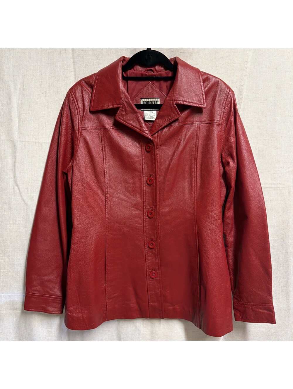 Forenza Womens Red Leather Long Sleeve Button Front Jacket Size Medium
